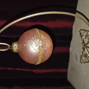 Vintage Glass Ornament  embroidery and gold glitter embellished German